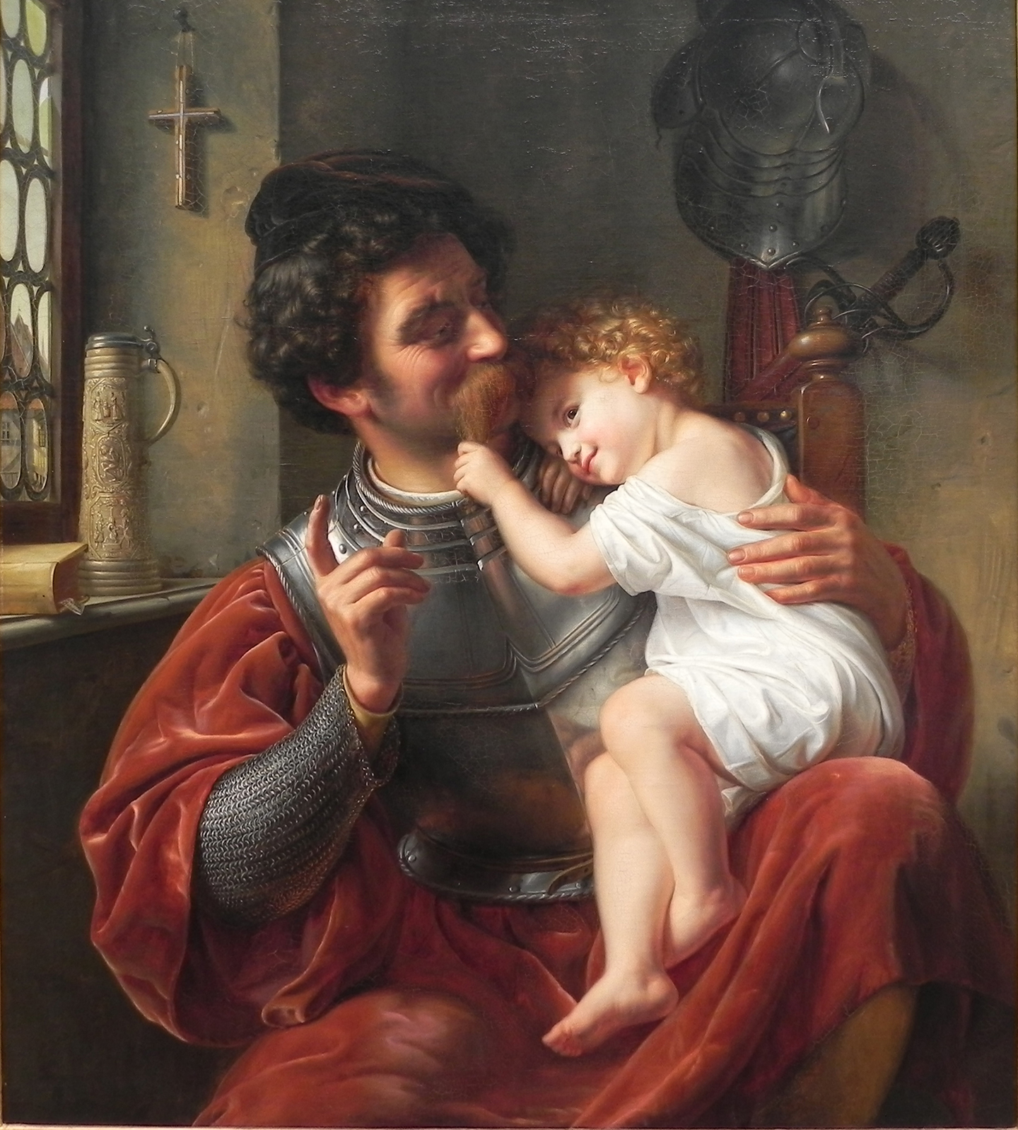 Tác phẩm “The Warrior and His Child” (Người chiến binh và Con trai) của họa sĩ Theodor Hildebrandt vẽ năm 1832. Tranh sơn dầu trên vải canvas trưng bày Old National Gallery, Berlin. (Ảnh: Tài liệu công cộng)